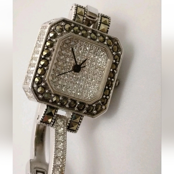Judith Jack Sterling Silver Marcasite + CZ Quartz Watch Women's  New Battery - Picture 5 of 8